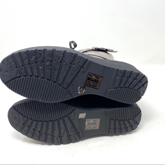 New in Box Brown Platform Vegan Leather Mid Shaft Buckle Zip Up Moto Boots - Picture 7 of 8